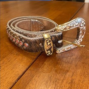 Leather and pink rhinestone 41”/L belt EUC.